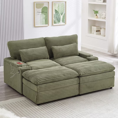 EHMKNP Modern 70.9" Sectional Loveseat Sofa with Storage, Ottomans, 4 Ports & 2 Cup Holders | Target