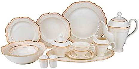 Euro Porcelain 57-pc Banquet Dinnerware Set, Luxury Bone China Tableware, Service for 8 (6664G) 6... | Amazon (US)