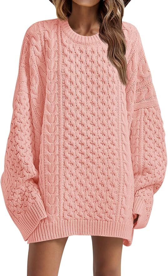 Saodimallsu Womens Oversized Sweaters Chunky Cable Knit Crewneck Long Sleeve Loose Tunic Sweater ... | Amazon (US)