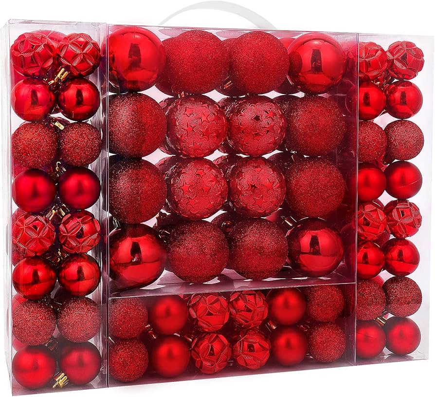 87ct Christmas Ball Ornaments Set Shatterproof Seasonal Hanging Decorations with Reusable Hand-he... | Amazon (US)