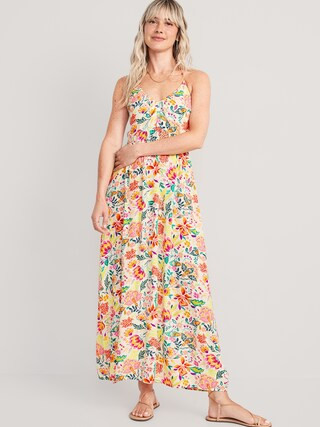 Fit & Flare Crinkled Halter Maxi Dress for Women | Old Navy (US)