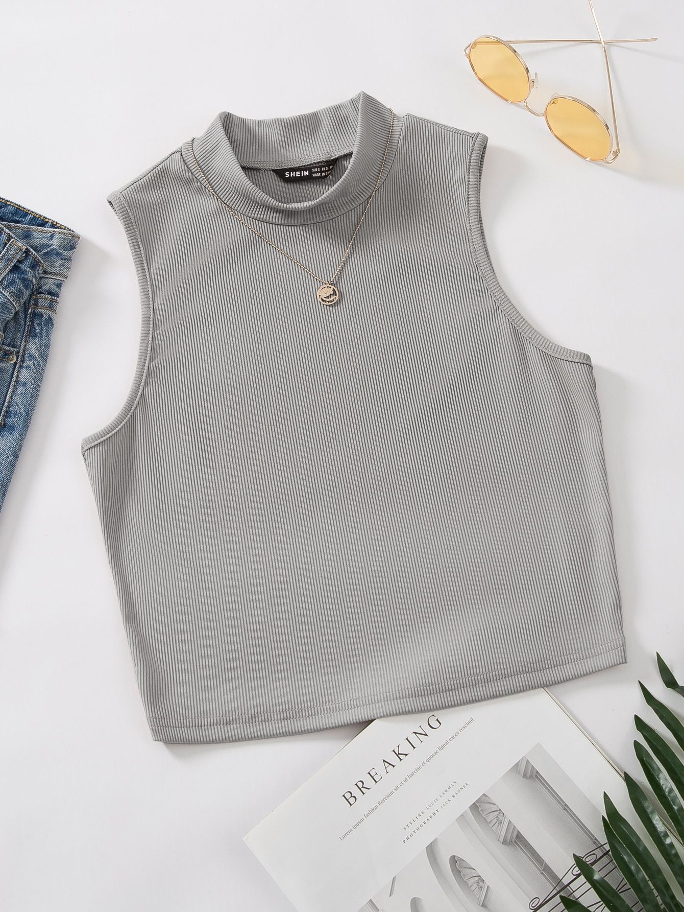 Mock Neck Rib-knit Tank Top Without Necklace | SHEIN