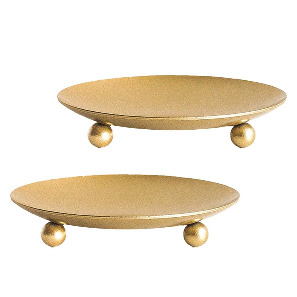 Gold Iron Plate Candle Holder, Decorative Iron Pillar Candle Plate, Set of 2, 4.37 inches D x 0.7... | Amazon (US)