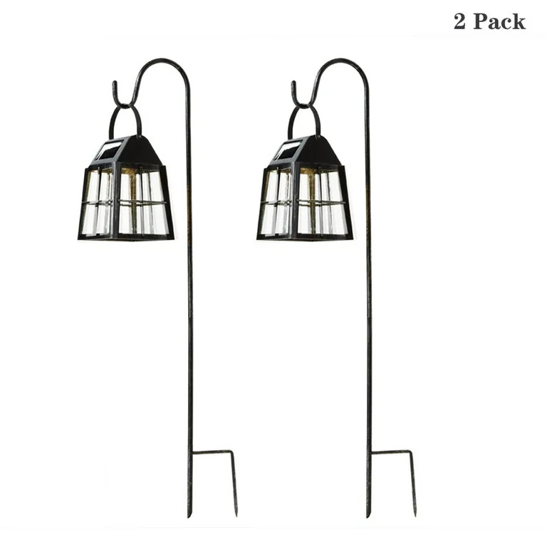 Deck Impressions Farmhouse Solar Shepherd\u2019s Hook Path Light and Tabletop Lantern, 2-Pack | Walmart (US)