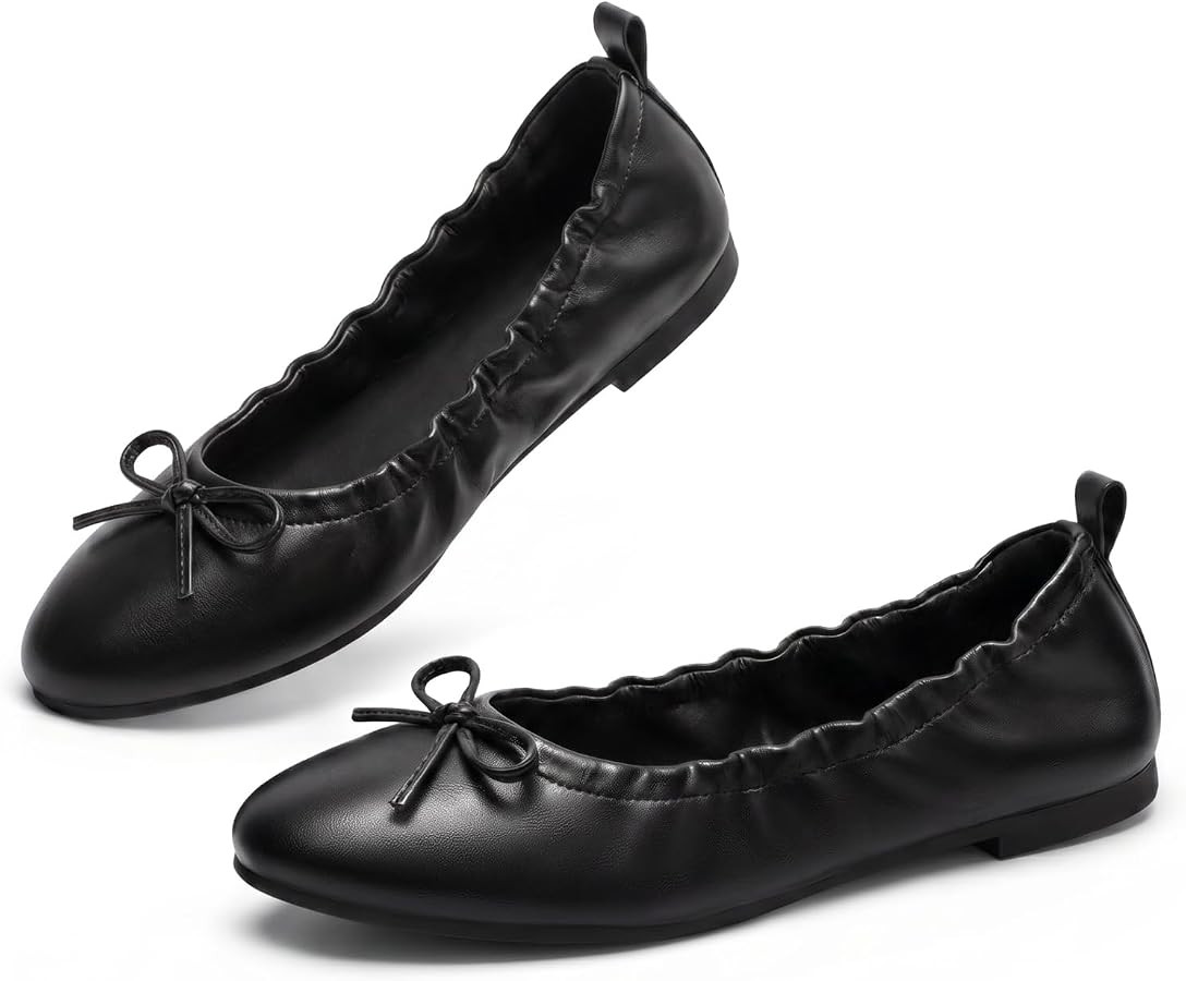 Coutgo Women's Ballet Flats, Bow Round Toe Slip On Dress Shoes Comfortable Flats for Work Casual | Amazon (US)