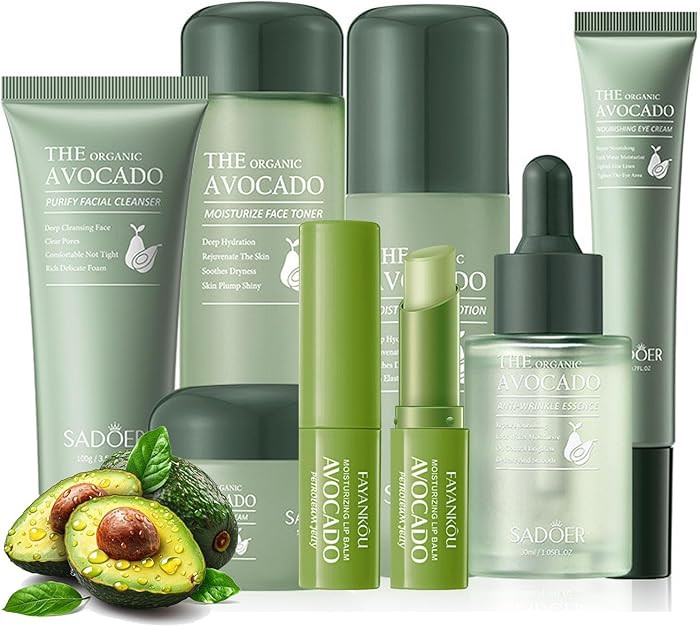 7pcs Avocado Skincare Kit, Skin Care Gift Set with Facial Cleanser, Toner, Lotion, Face Serum, Fa... | Amazon (US)