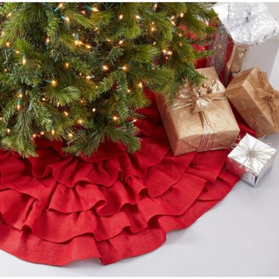 Saro Lifestyle Saro Lifestyle Christmas Tree Skirt With Ruffled Edge, Red, 72"x72" | Target