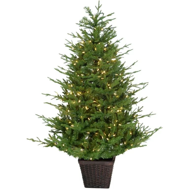 Fraser Hill Farm 3.0-Ft Adirondack Pre Lit Potted Christmas Tree Décor with Warm White LED Light... | Walmart (US)