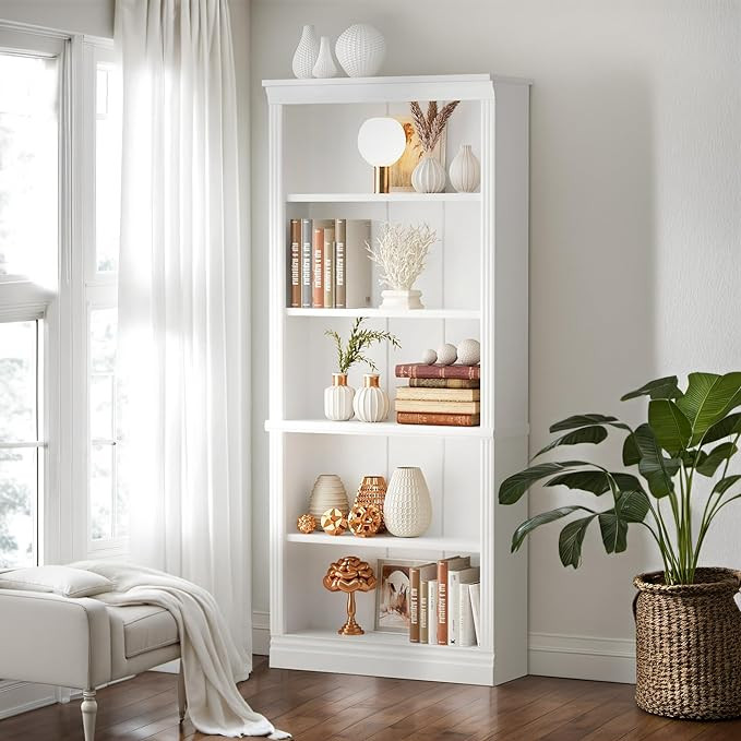 Furniwell Bookcase Bookshelves, 5-Shelf Tall Bookcase 71" Wood Open Display Floor Bookshelf, Larg... | Amazon (US)