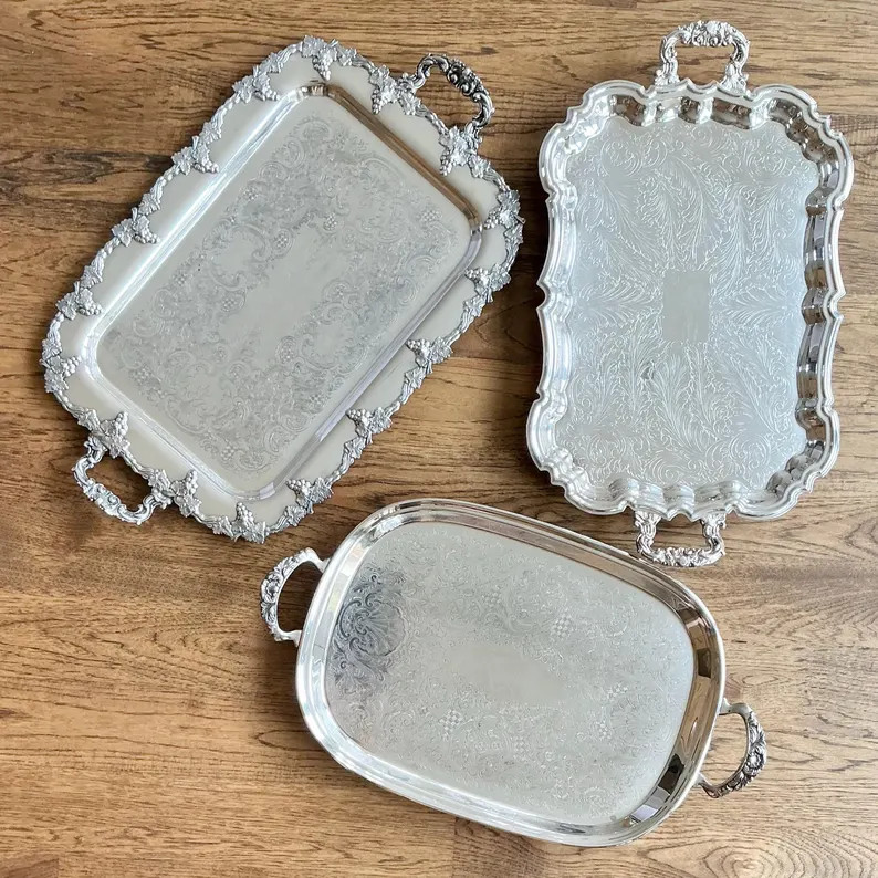 Vintage Large Silver Plated Tray. Handle and Ornate Silver Platter. Priced Individually - Etsy | Etsy (US)