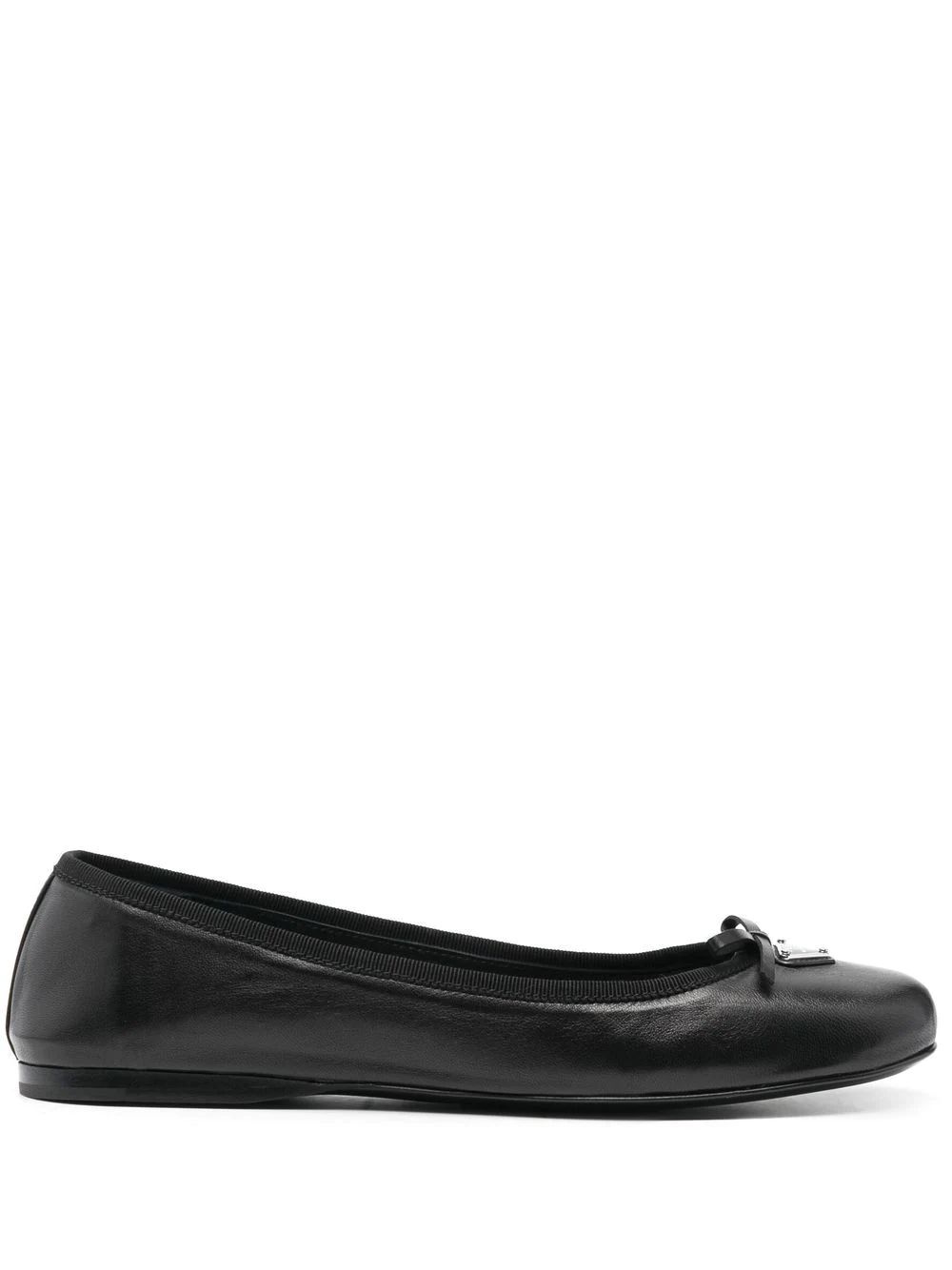 Prada logo-plaque Leather Ballerina Shoes  - Farfetch | Farfetch Global