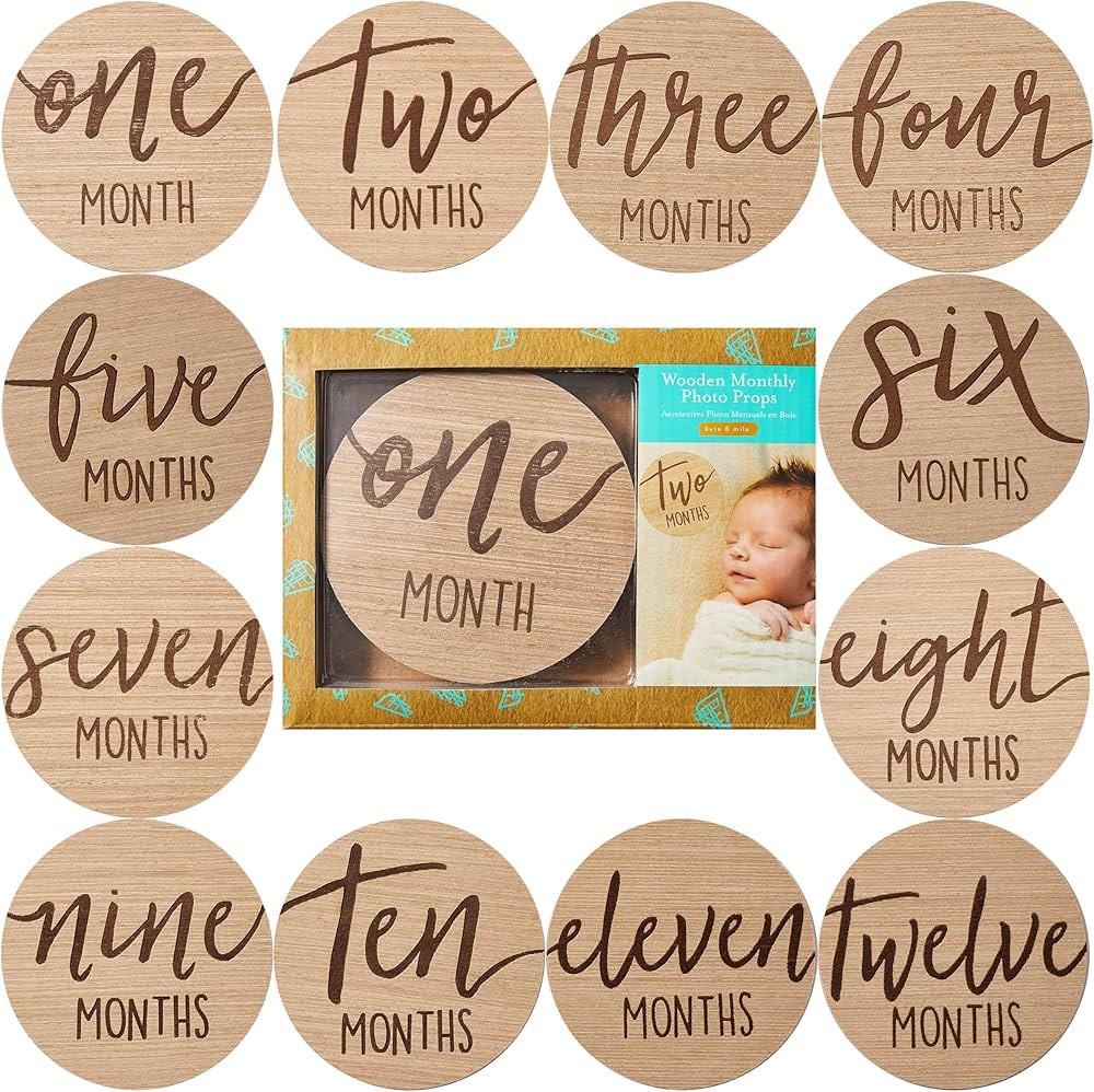 Kate & Milo Baby Monthly Milestone Marker Discs - Classic Cursive Script Wooden Discs with Revers... | Amazon (US)
