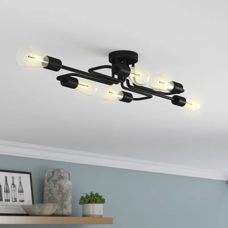 Black Kinnerly 6 - Light 34.2" Sputnik Modern Linear Semi Flush Mount | Wayfair North America