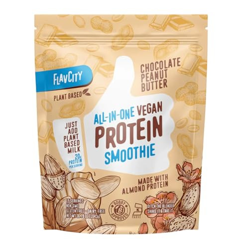 FlavCity Vegan Almond Protein Shake Powder, Chocolate Peanut Butter + Reishi & Cordyceps Mushrooms - Focus, Skin, Hair & Joint Support - All in One Smoothie for On-the Go, 20 Servings | Amazon (US)