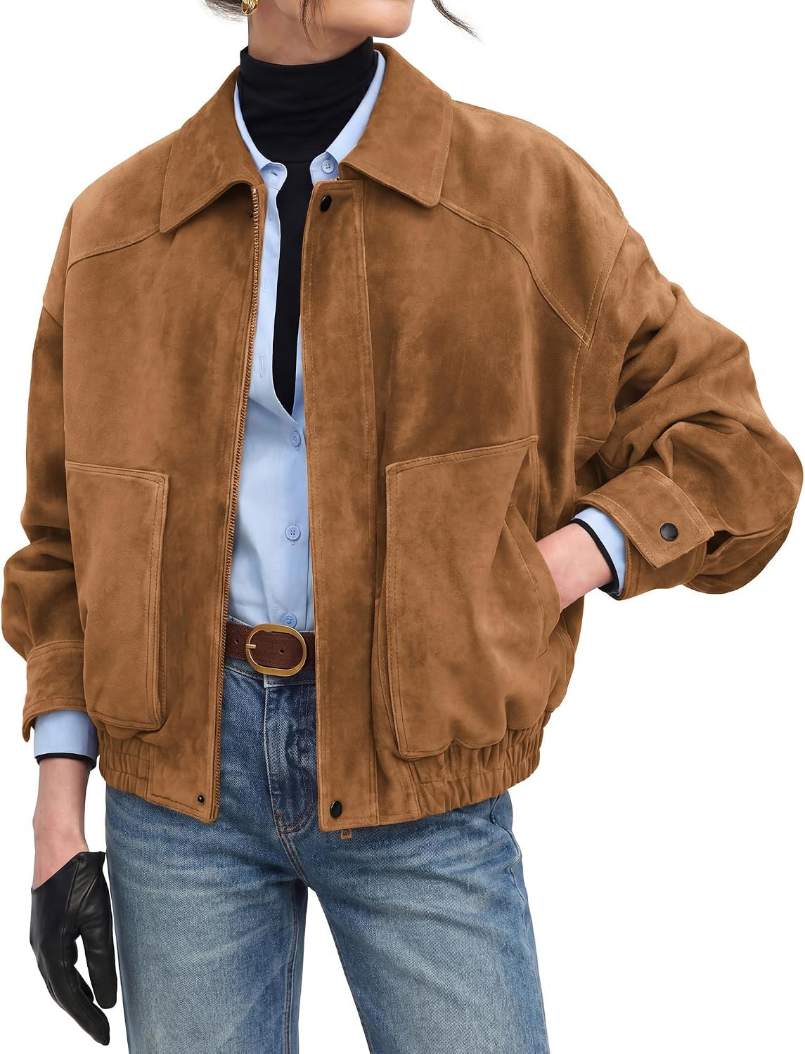 GRACE KARIN Women's Faux Suede Jacket Fall Long Sleeve Coat | Amazon (US)