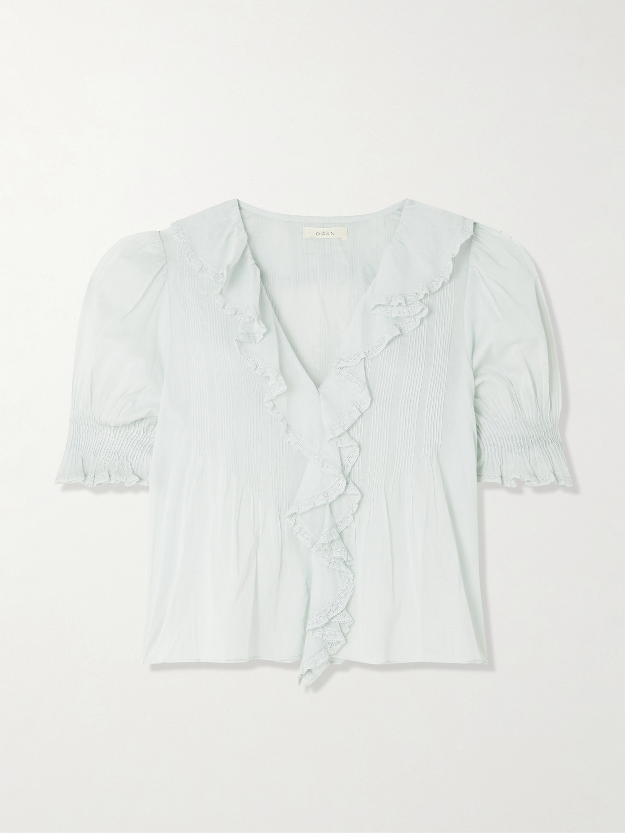 DÔEN - Henri Ruffled Pintucked Organic Cotton-voile Top - Blue | NET-A-PORTER (US)