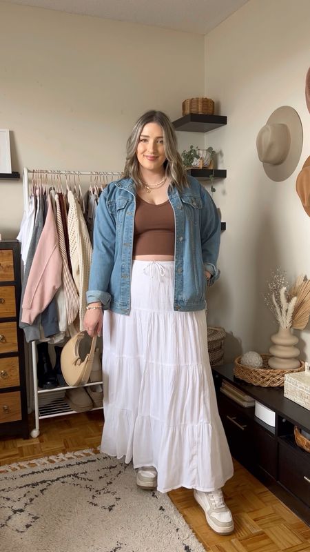 Midsize spring outfit - white maxi skirt (L), Amazon denim jacket (M), Amazon mini handbag 

Spring fashion trends 2024, casual ootd


#LTKmidsize #LTKVideo #LTKSeasonal