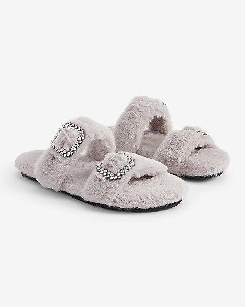 Faux Fur Double Buckle Slippers | Express