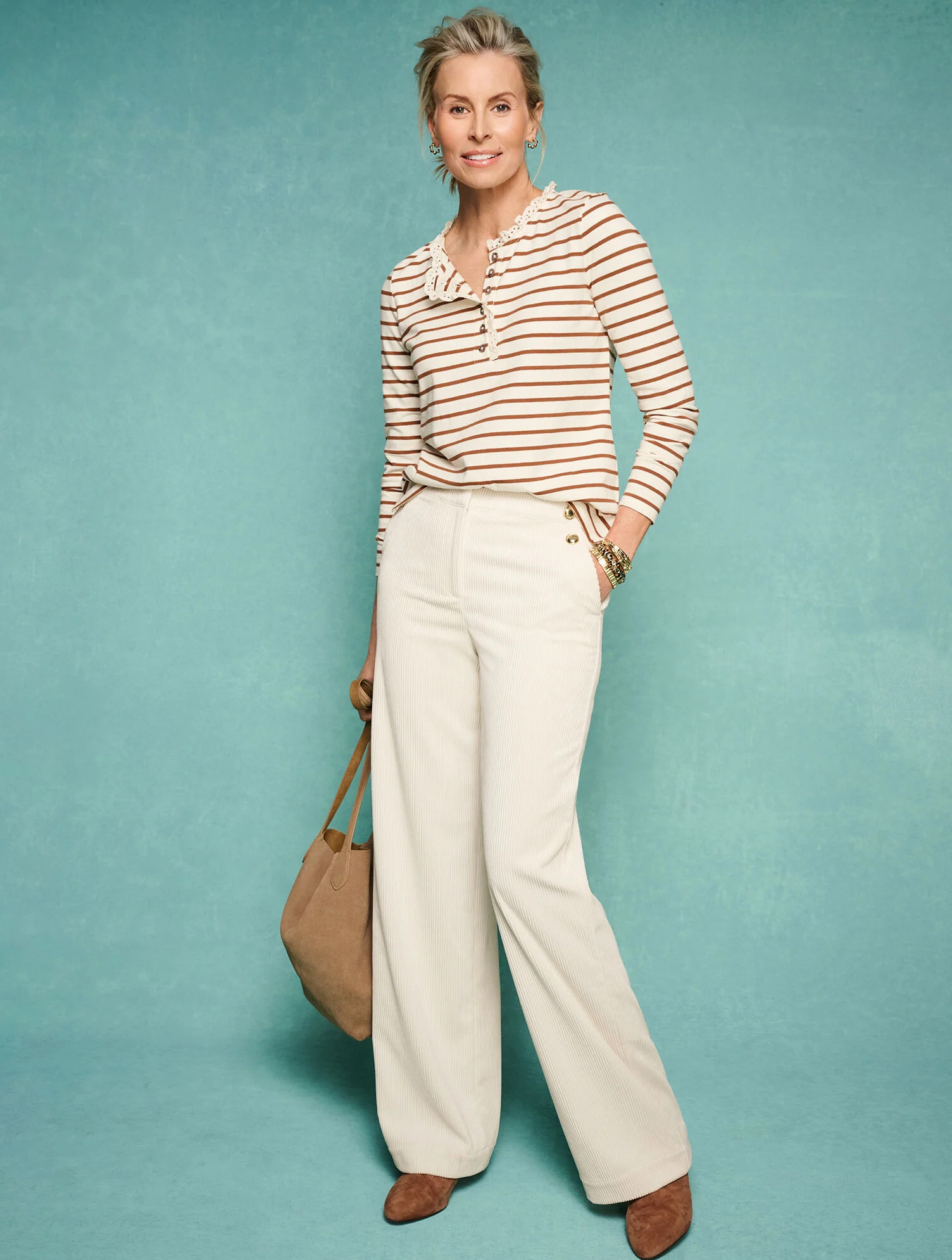 Ruffle Neck Henley - Lorelai Stripe | Talbots