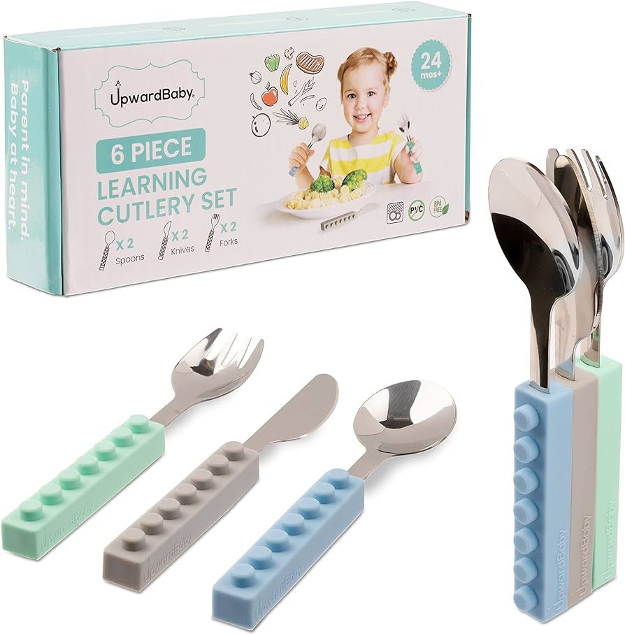 Upward Baby Kids Utensils Set - Lego Interlocking 6 Piece Sensory Spoons and Forks for Self-Feedi... | Amazon (US)