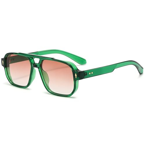 SUNGAFAS Retro Square Aviator Sunglasses Women Men Fashion Rectangle Sun Glasses 70s Classic Vintage Shades（Green/Gradient Orange） | Amazon (US)