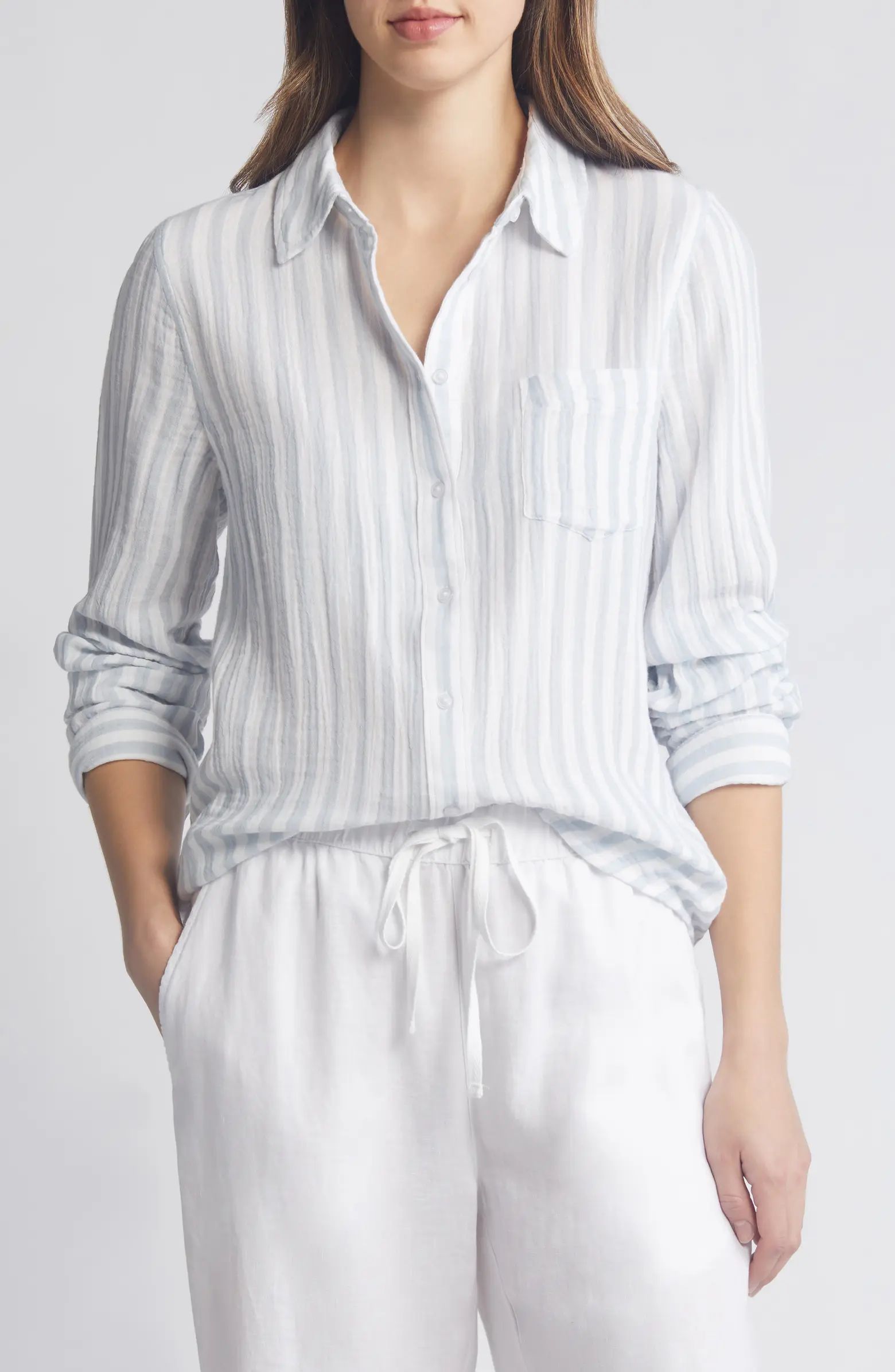 Stripe Cotton Gauze Button-Up Shirt | Nordstrom