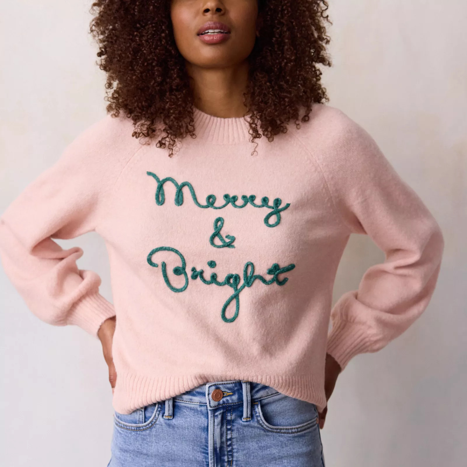 Women's LC Lauren Conrad "Merry & Bright" Balloon Sleeve Crewneck Sweater | Kohl's