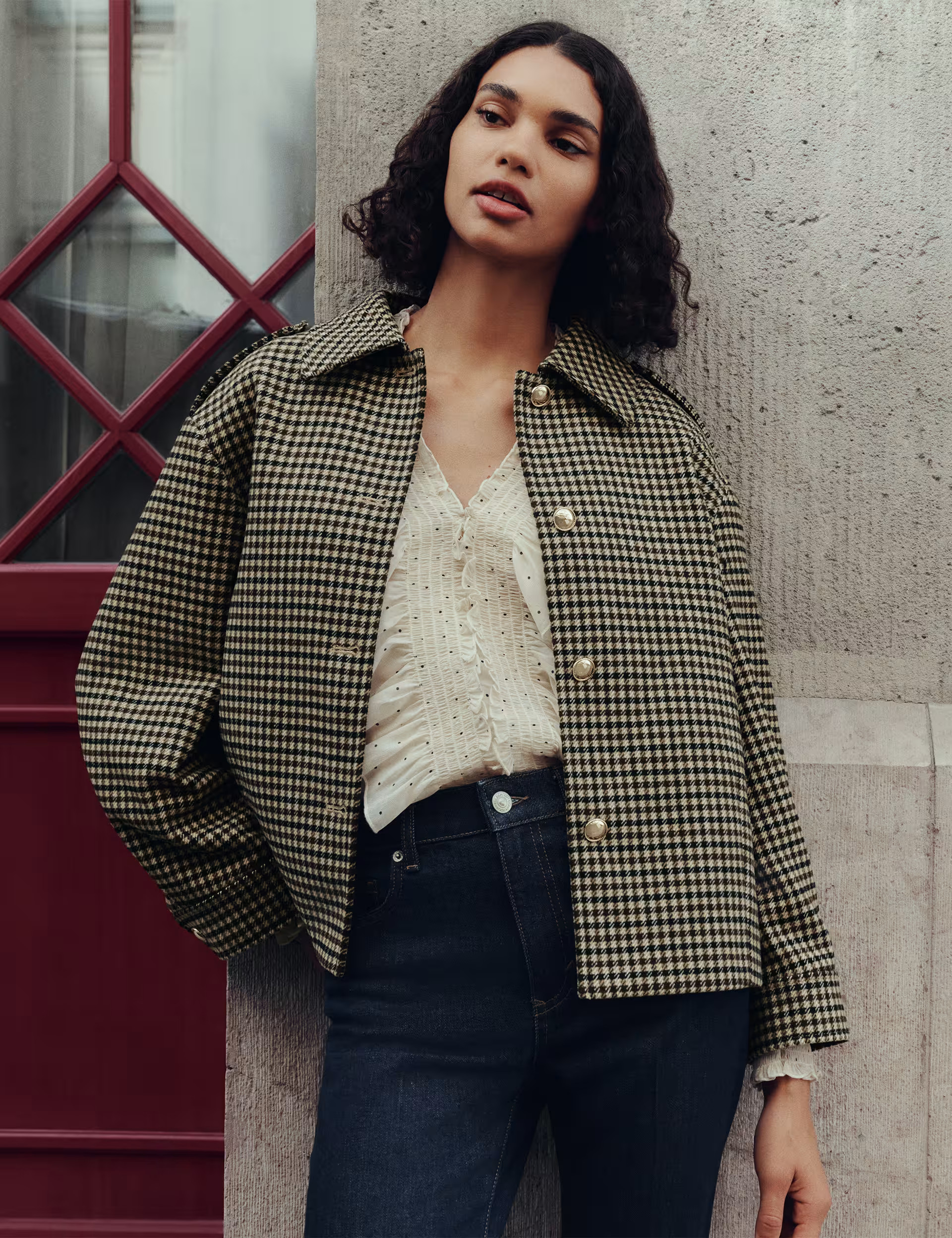 Checked Collared Short Jacket | Marks & Spencer (UK)