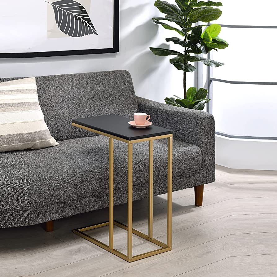 Kings Brand Furniture – Snack Side End Accent C Table, Coffee Laptop Stand, Gold/Black | Amazon (US)