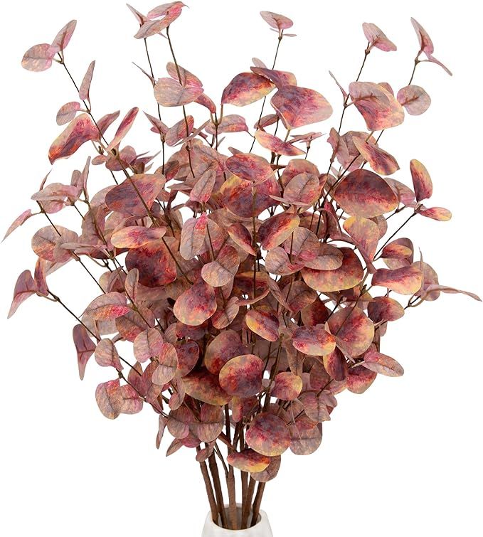 VGIA 6 Pcs Artificial Eucalyptus Stems Fall Leaf Spray in Burgundy Red Silk Eucalyptus Leaves Fal... | Amazon (US)