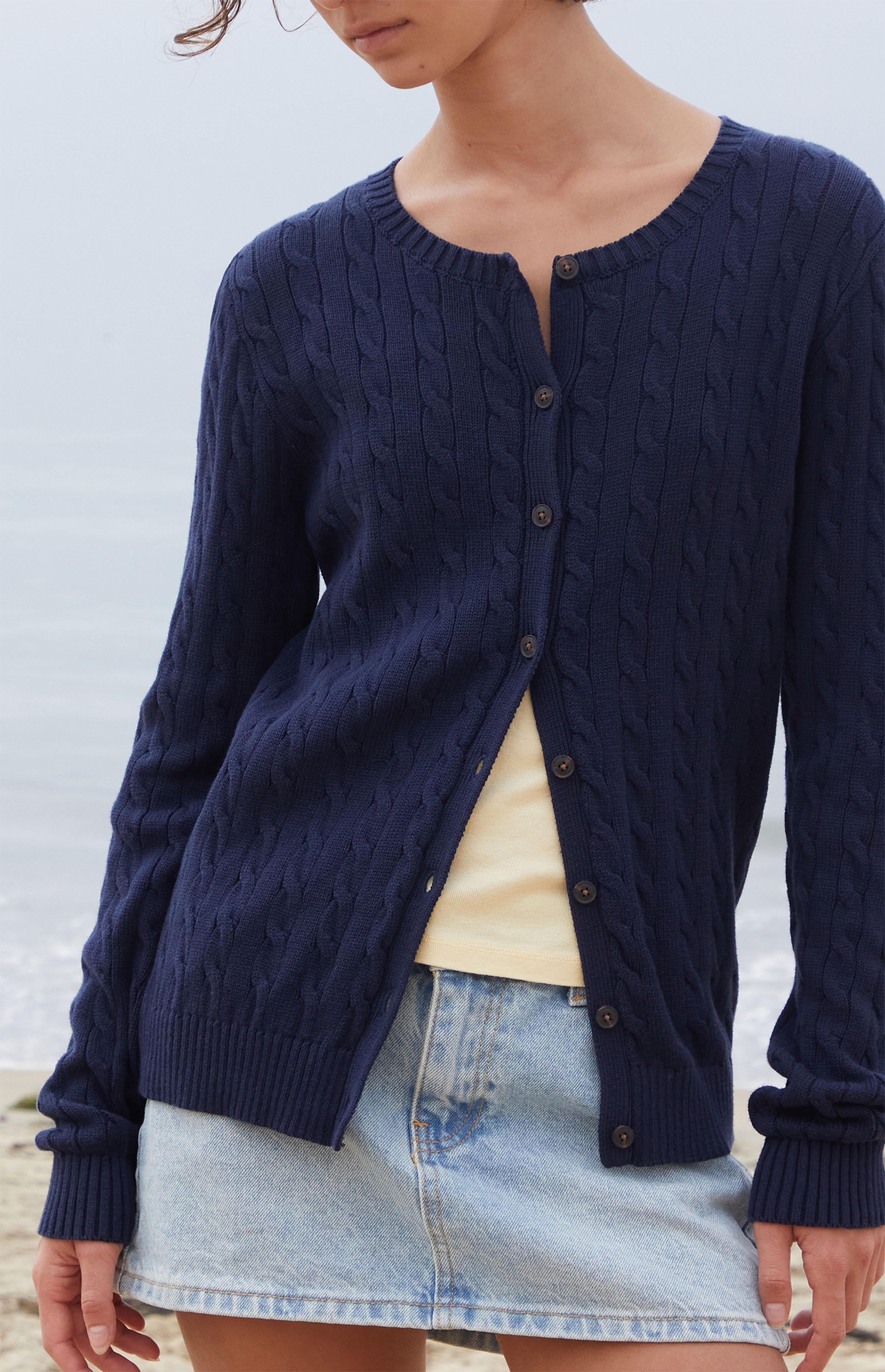 John Galt Blue Amalie Cable Knit Cardigan | PacSun