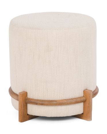 18in Upholstered Ottoman With Wooden Base | TJ Maxx