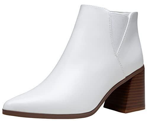Vepose Women's Ankle Booties Pointed Toe, Block Chunky Heel Boots, 9631 - White, Size 9 US, with Side Zipper (CJY9631 White 09) | Amazon (US)