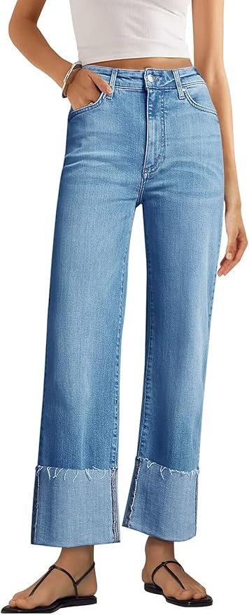 KUNMI Women's Wide Leg Jeans High Waisted Straight Leg Stretchy Denim Pants with Pockets | Amazon (US)