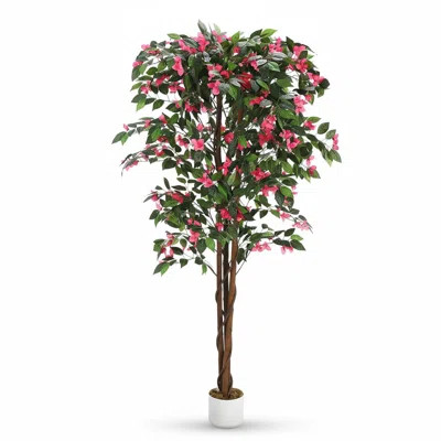 Realistic Faux Bougainvillea Tree - Artificial Silk Flower Topiary in Pot - Lifelike Indoor Outdoor Home & Garden Decor | Wayfair North America
