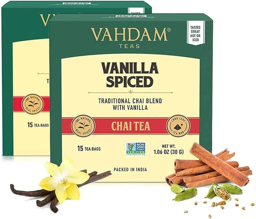 VAHDAM, Vanilla Chai Tea Bags (30 Count) High Caffeine, Non GMO, Gluten Free | Full-bodied & Malt... | Amazon (US)