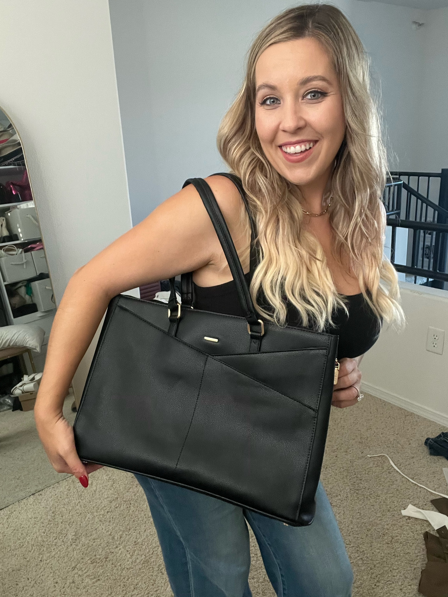 Laptop tote bag
Leather tote bag
Work bag 

#LTKFindsUnder50 #LTKWorkwear #LTKItBag