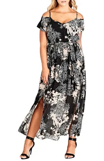 Plus Size Women's City Chic Floral Shadow Cold Shoulder Maxi Dress | Nordstrom