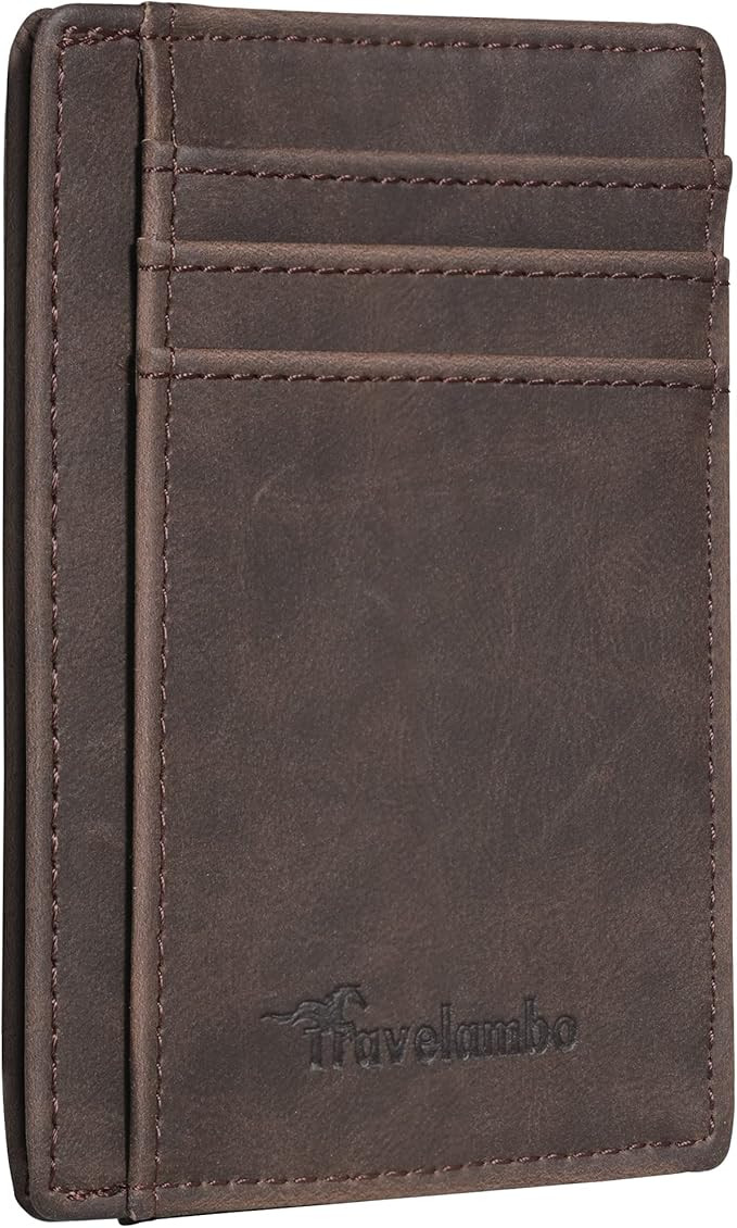 Travelambo Front Pocket Minimalist Leather Slim Wallet RFID Blocking Medium Size | Amazon (US)