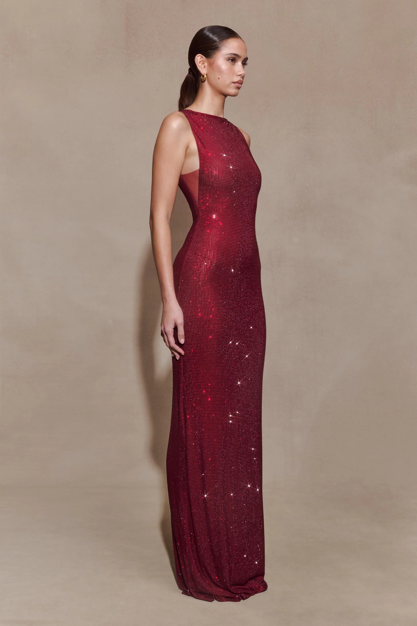 Magnolia Sleeveless Diamante Maxi Dress - Wine | MESHKI US