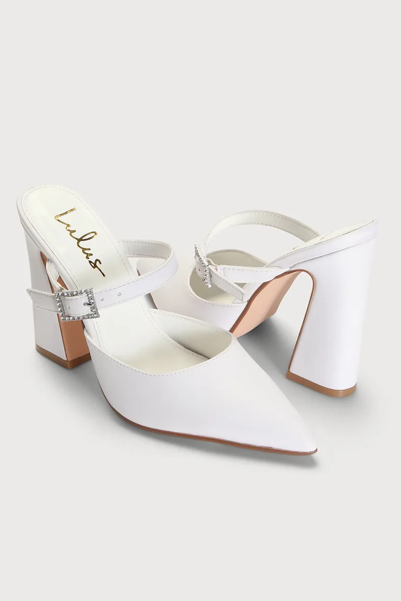 Vivianna White Pointed-Toe Mule Pumps | Lulus