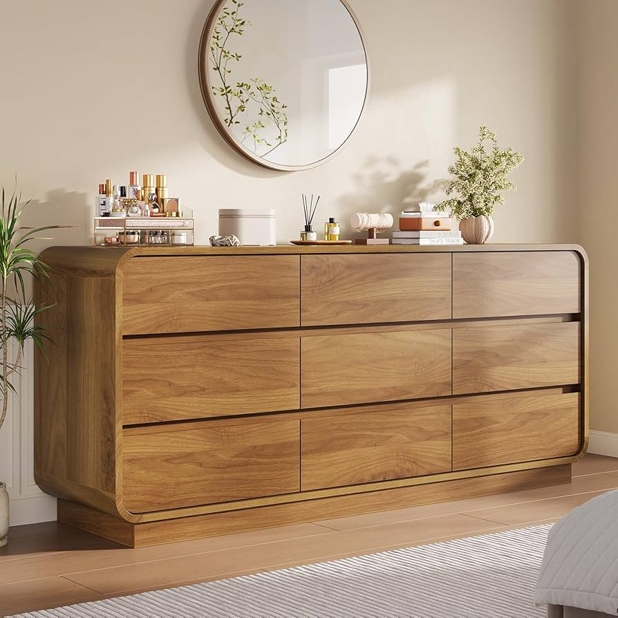 Dresser for Bedroom with 9 Drawers, 59" Wide Mid Century Modern Dressers w/Curved Profile Design,... | Amazon (US)