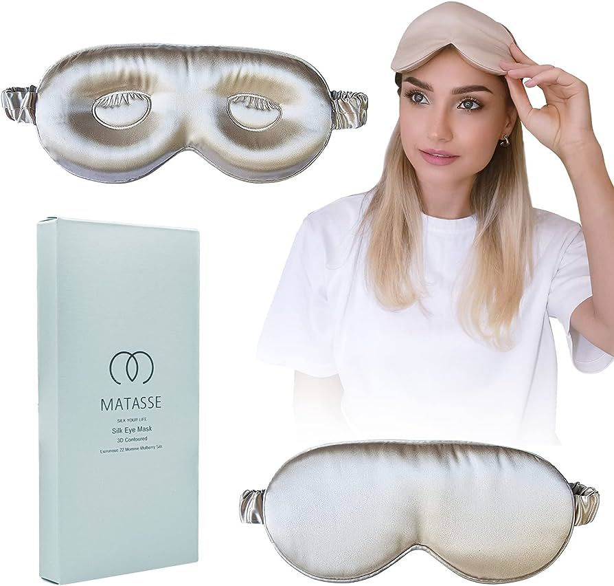 MATASSE 22 Momme Mulberry Silk Eye Sleeping Mask with Adjustable Strap- 3D Contoured Eye Mask for... | Amazon (US)
