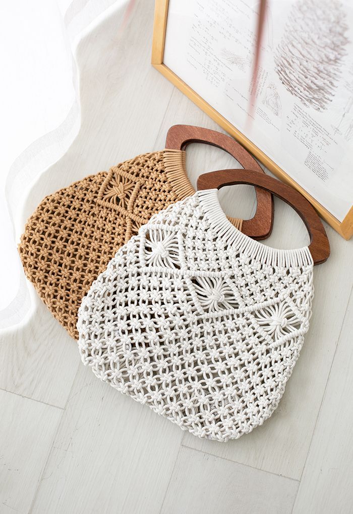 Wood Handle Woven Handbag | Chicwish