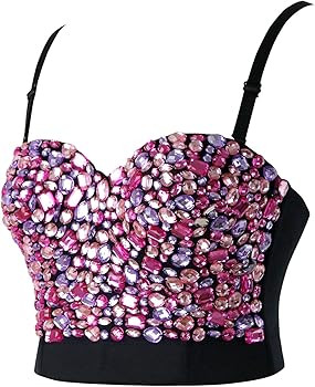 Charmian Women's Colorful Rhinestone Push Up Bra Clubwear Party Bustier Crop Top | Amazon (US)