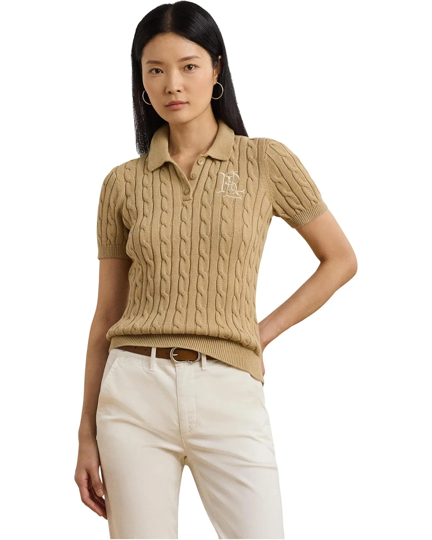 Cable-Knit Cotton Polo Sweater | Zappos