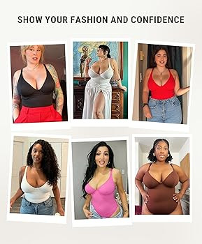 FeelinGirl Shapewear Bodysuits for Women Tummy Control Deep V Neck Body Suits with Built in Bra T... | Amazon (US)