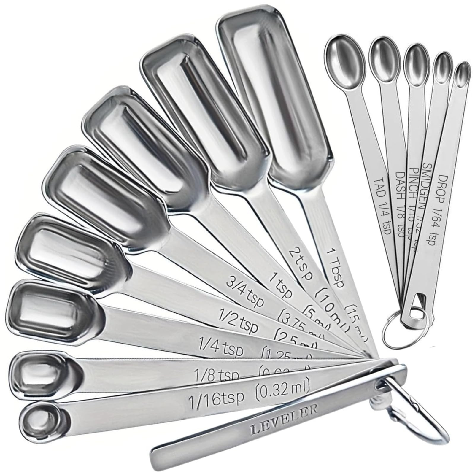 Stainless Steel Measuring Spoons Set of 14 with Leveler, Rectangular Teaspoon & Tablespoon Measur... | Amazon (US)