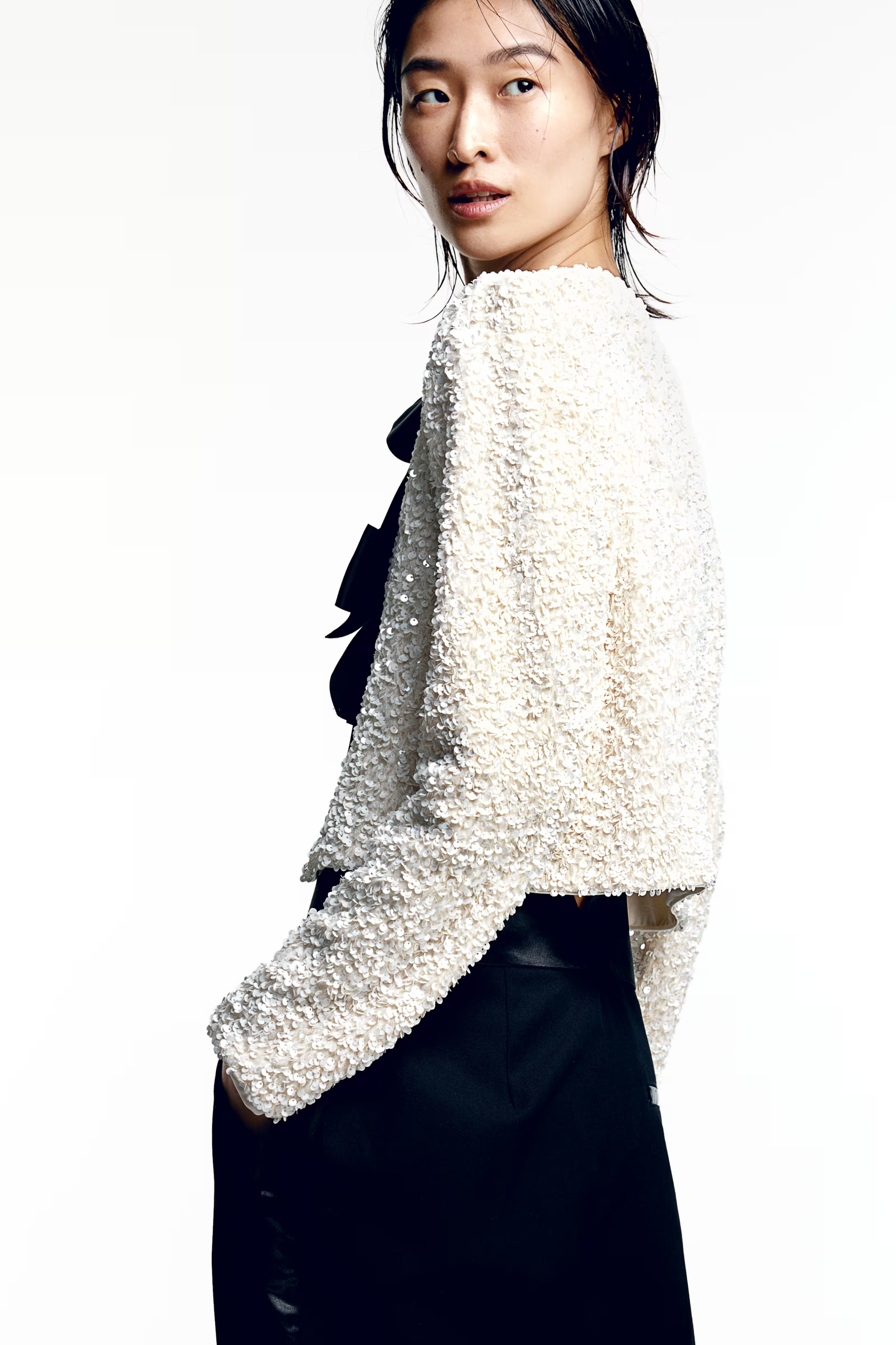 Tie-front sequined jacket | H&M (UK, MY, IN, SG, PH, TW, HK)