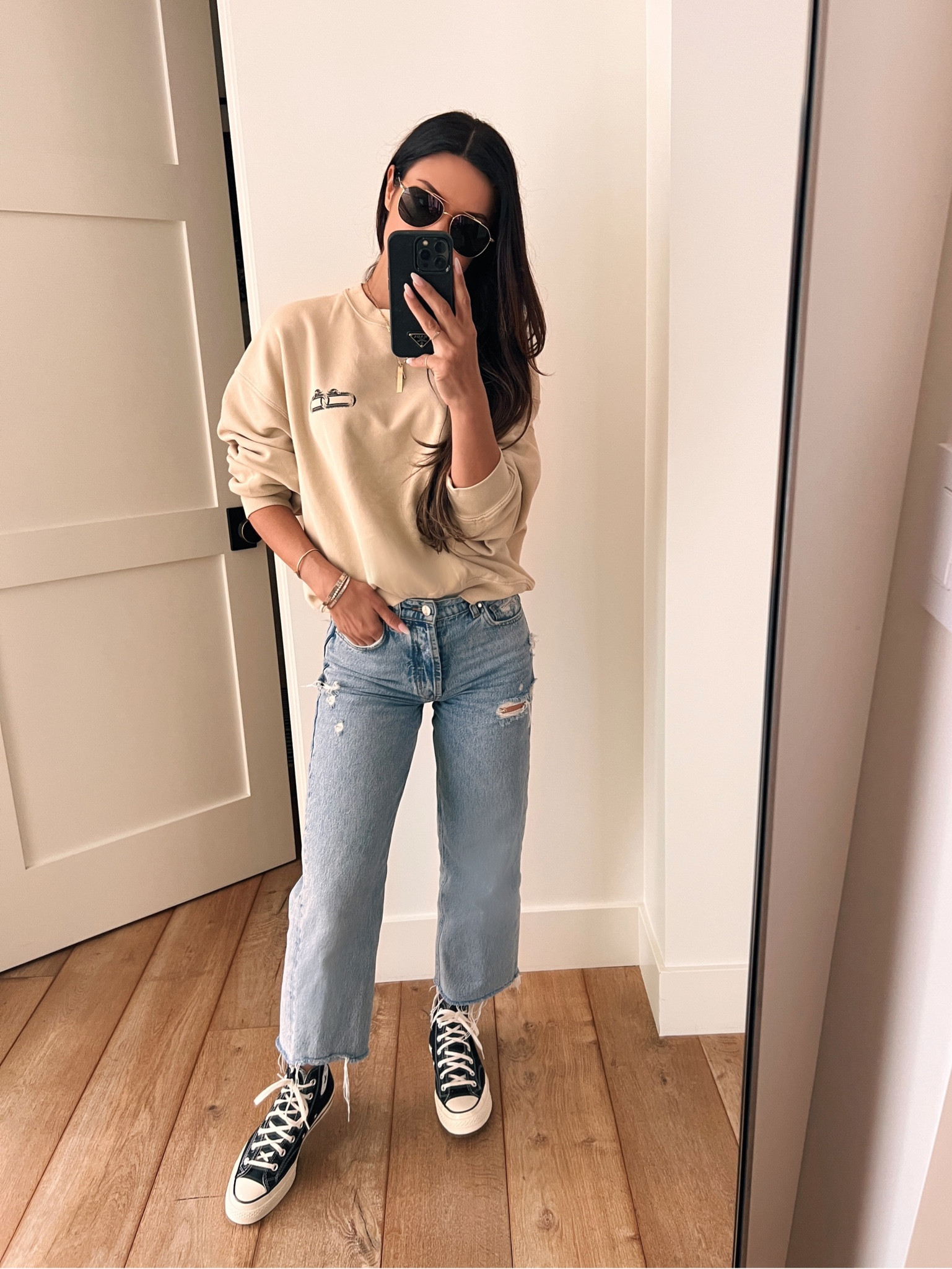 Soccer mom Sunday - wearing an XS in the sweatshirt and size 25 in the jeans.

#LTKunder100 #LTKshoecrush #LTKstyletip